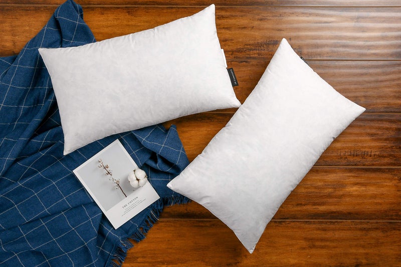 JA COMFORTS 12Ã—20 Premium Goose Down Feather Throw Pillow Inserts(Set of 2)-5% Down Filling,High Filling Weight,250 TC Cotton Cover, Square, White - Image 1